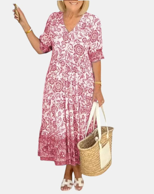 Aria™ | Elegant Floral Dress with V-Neck