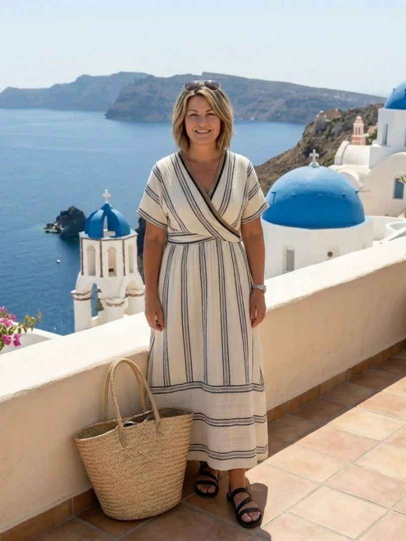 GENEVIEVE | V Neck Short Sleeve Wrap Waist Midi Dress