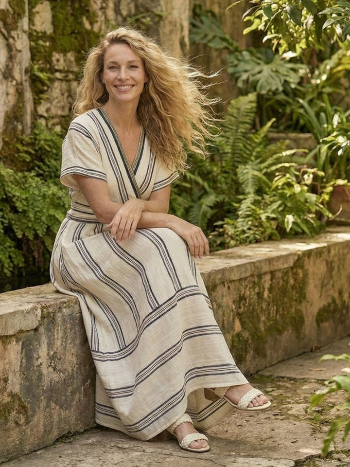 GENEVIEVE | V Neck Short Sleeve Wrap Waist Midi Dress