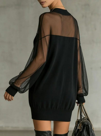 Amélie™ | Elegant Black Mini Dress with Mesh Sleeves