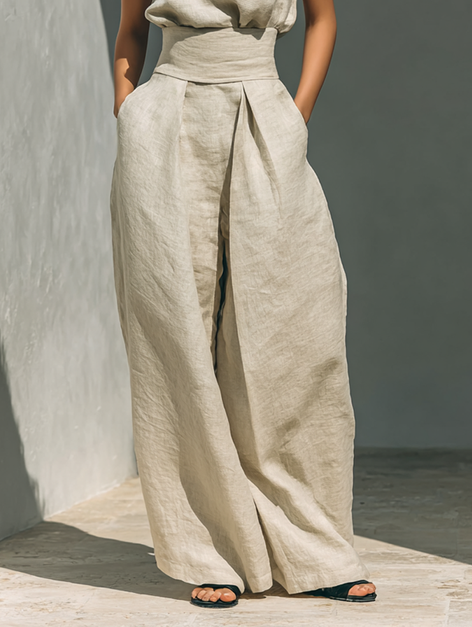 Dorothy • Set consisting of a sleeveless beige top and wide-leg pants