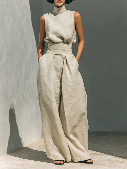 Dorothy • Set consisting of a sleeveless beige top and wide-leg pants