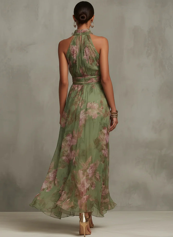 Serena | Elegant Floral Chiffon Halter Maxi Dress VIP
