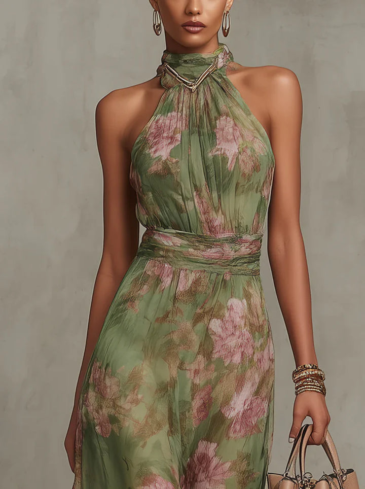 Serena | Elegant Floral Chiffon Halter Maxi Dress VIP