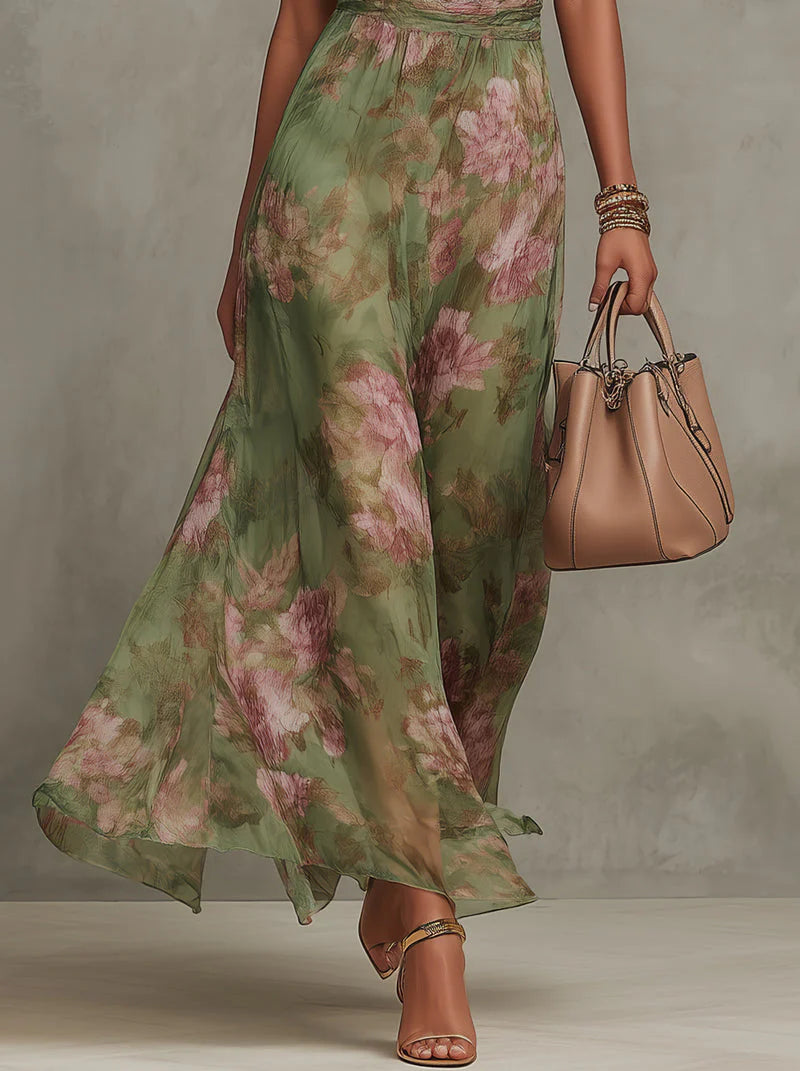 Serena | Elegant Floral Chiffon Halter Maxi Dress VIP