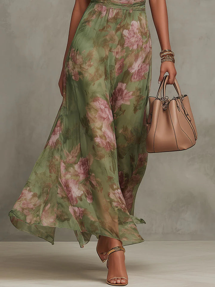 Serena | Elegant Floral Chiffon Halter Maxi Dress VIP