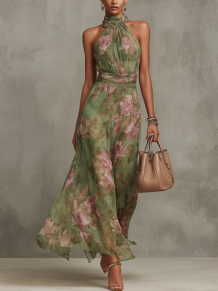 Serena | Elegant Floral Chiffon Halter Maxi Dress VIP