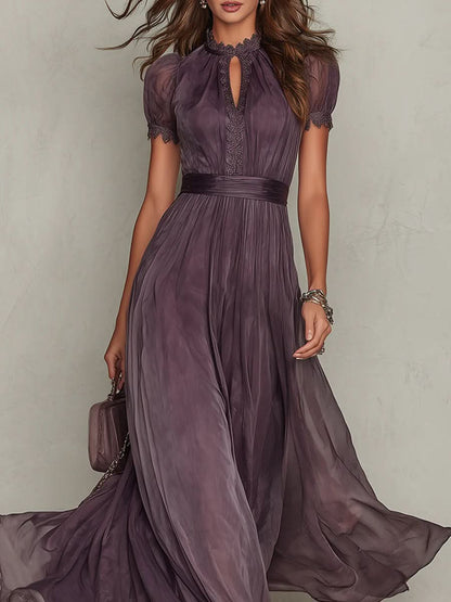 Marie • Long purple dress with keyhole neckline