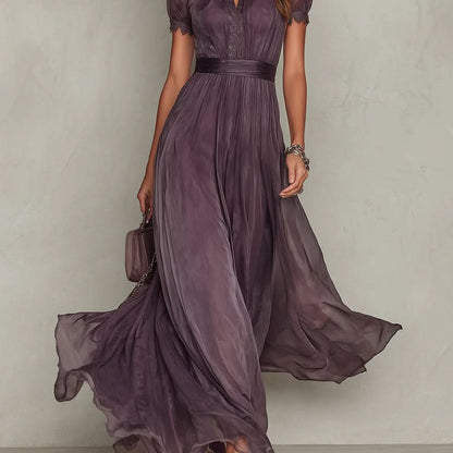 Julie | Chiffon Lace Trim Maxi Dress