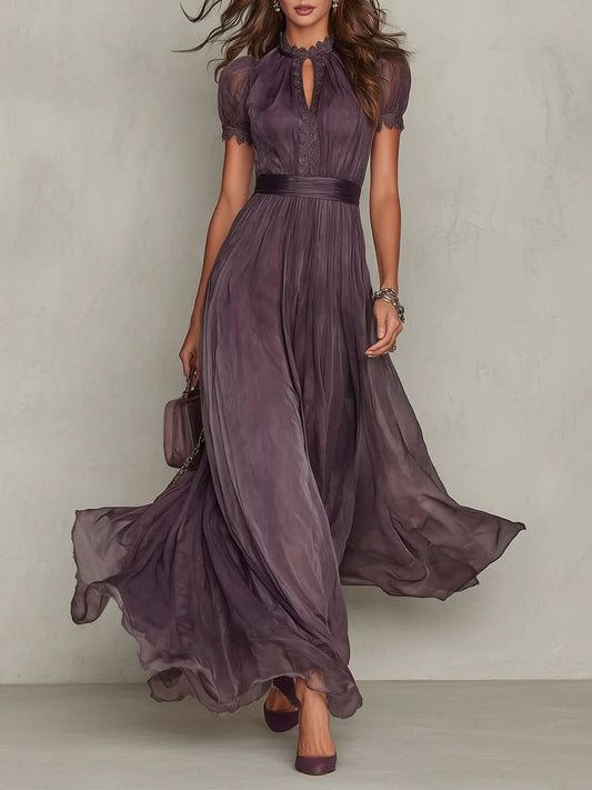Julie | Chiffon Lace Trim Maxi Dress