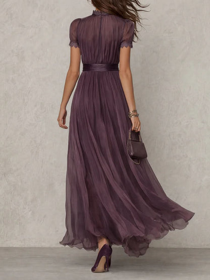 Julie | Chiffon Lace Trim Maxi Dress