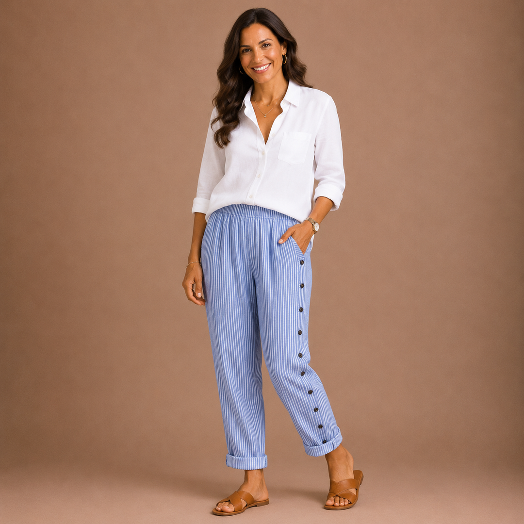 CAITLIN | Stylish Striped Button Pants