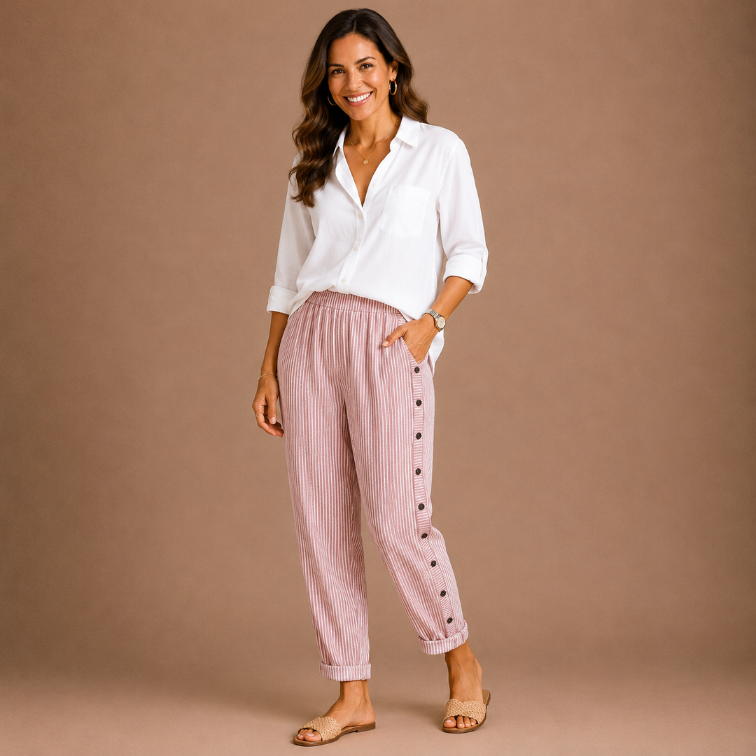 CAITLIN | Stylish Striped Button Pants