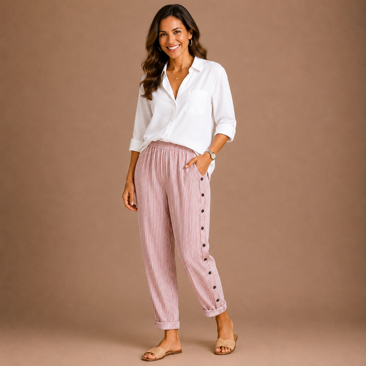 CAITLIN | Stylish Striped Button Pants