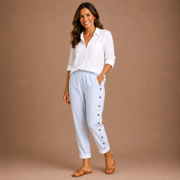 CAITLIN | Stylish Striped Button Pants
