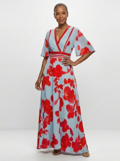 Grace & Annalee™ | V Neck Short Sleeve Floral Maxi Dress