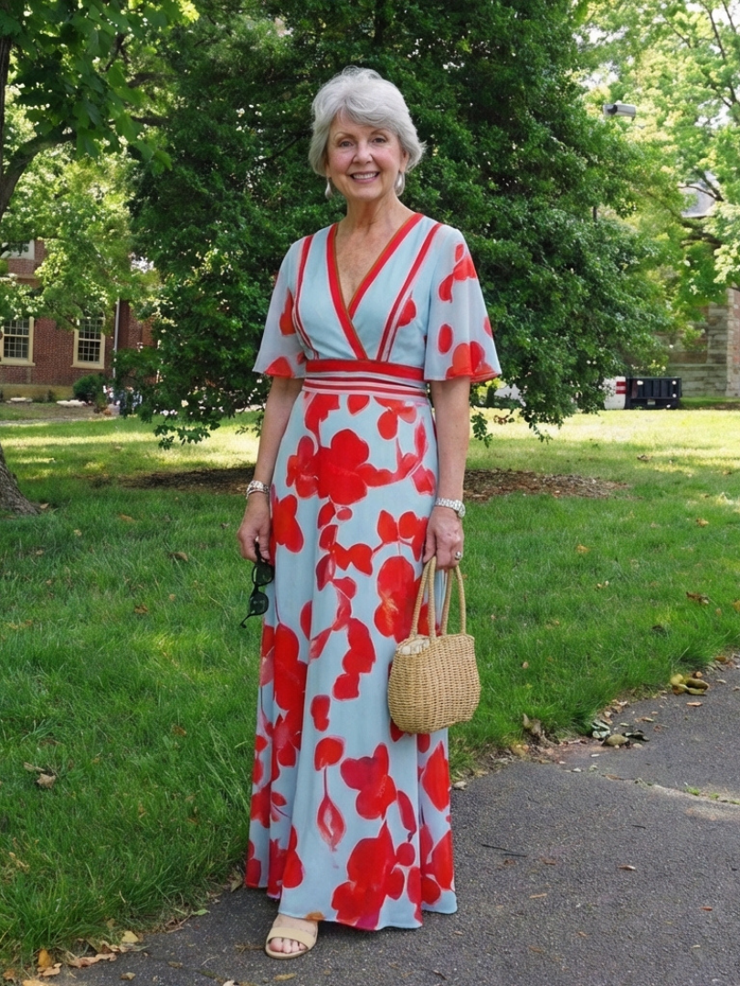 Grace & Annalee™ | V Neck Short Sleeve Floral Maxi Dress