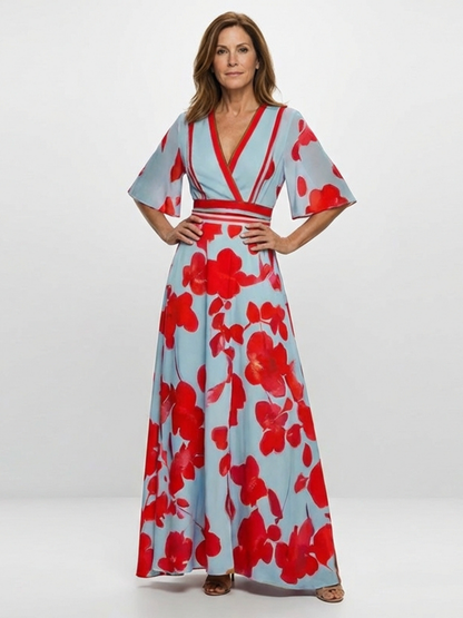 Grace & Annalee™ | V Neck Short Sleeve Floral Maxi Dress