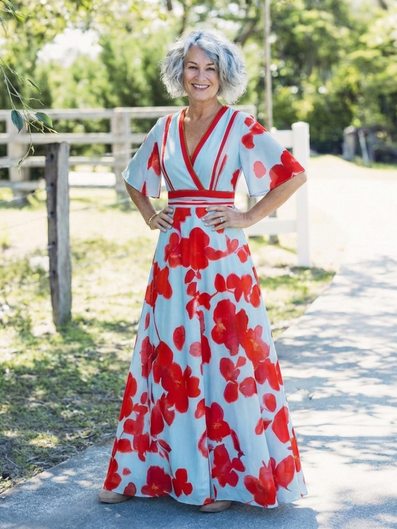 Grace & Annalee™ | V Neck Short Sleeve Floral Maxi Dress