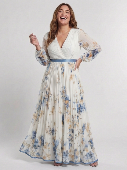 Grace & Annalee™ | Long Sleeve V Neck Floral Maxi Dress