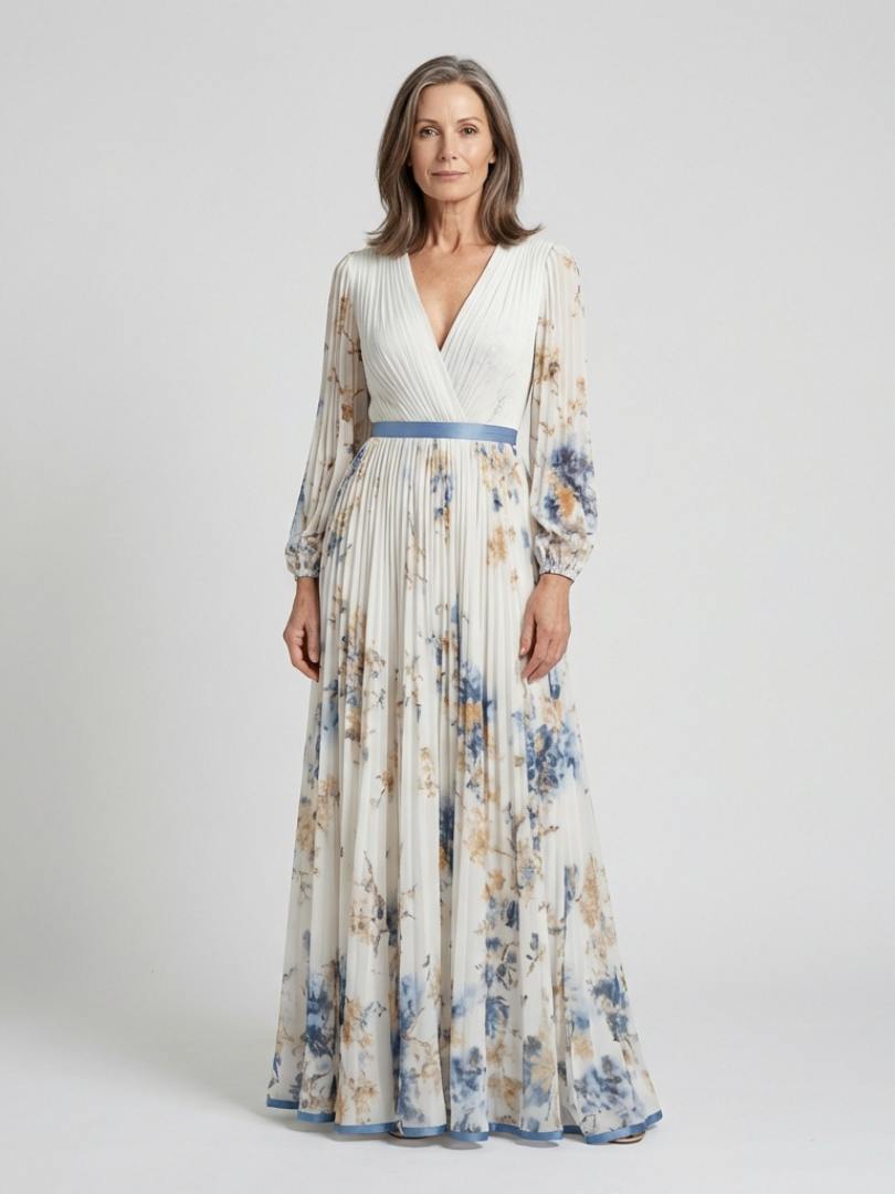 Grace & Annalee™ | Long Sleeve V Neck Floral Maxi Dress
