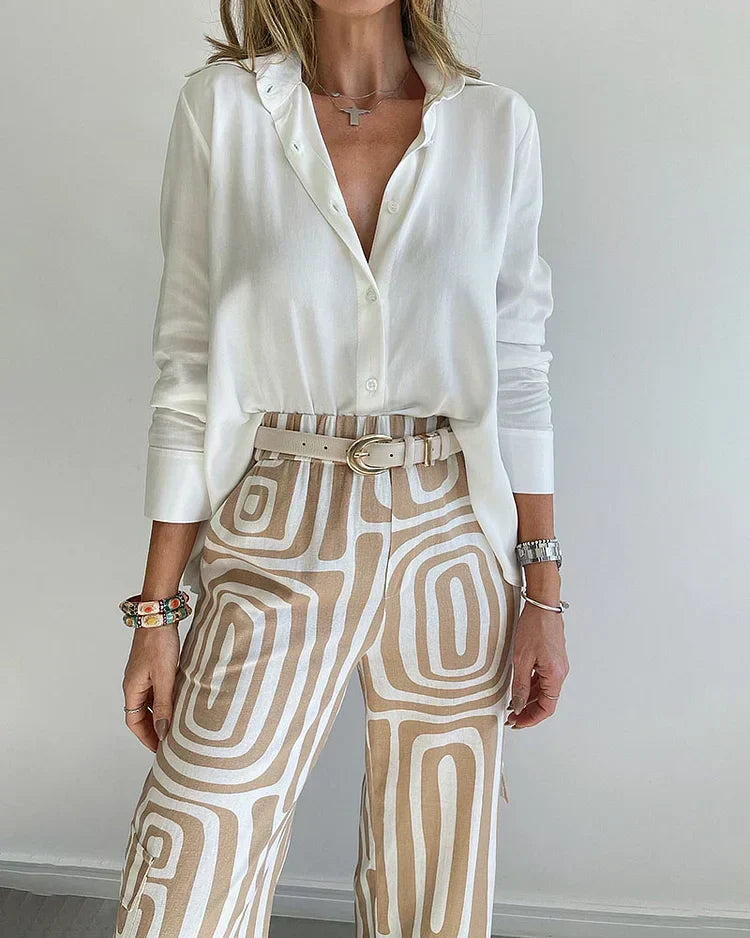 Elegant Printed Wide Leg Two Piece Summer Set