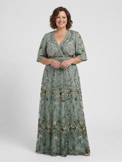 Grace & Annalee™ | Floral V Neck Short Sleeve Maxi Dress