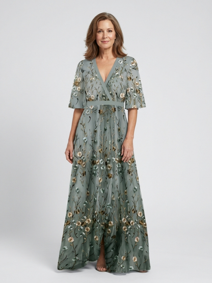 Grace & Annalee™ | Floral V Neck Short Sleeve Maxi Dress