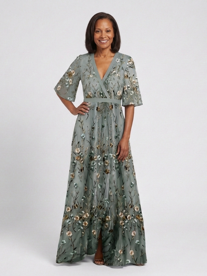 Grace & Annalee™ | Floral V Neck Short Sleeve Maxi Dress