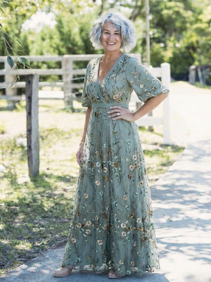 Grace & Annalee™ | Floral V Neck Short Sleeve Maxi Dress
