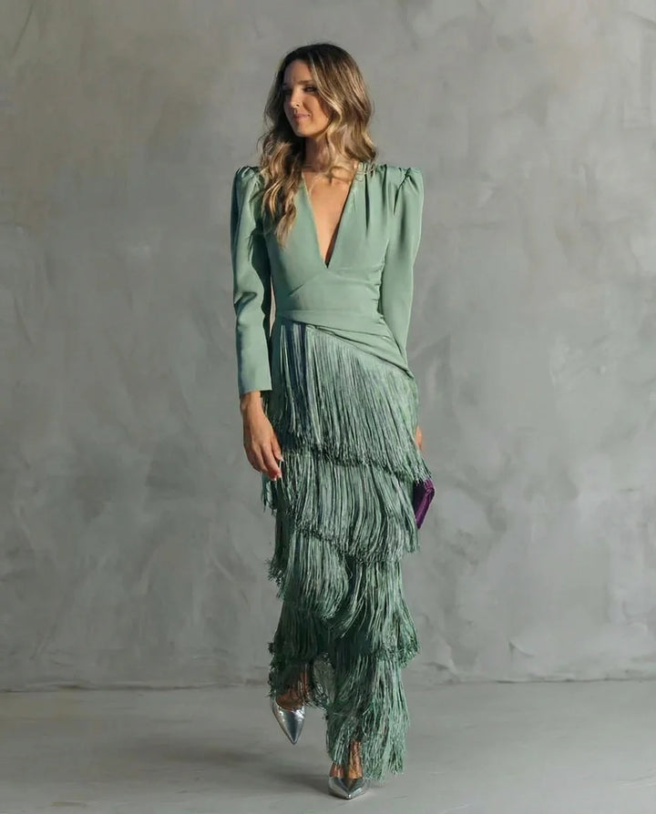 Claire | Elegant dress with fringe sleeves