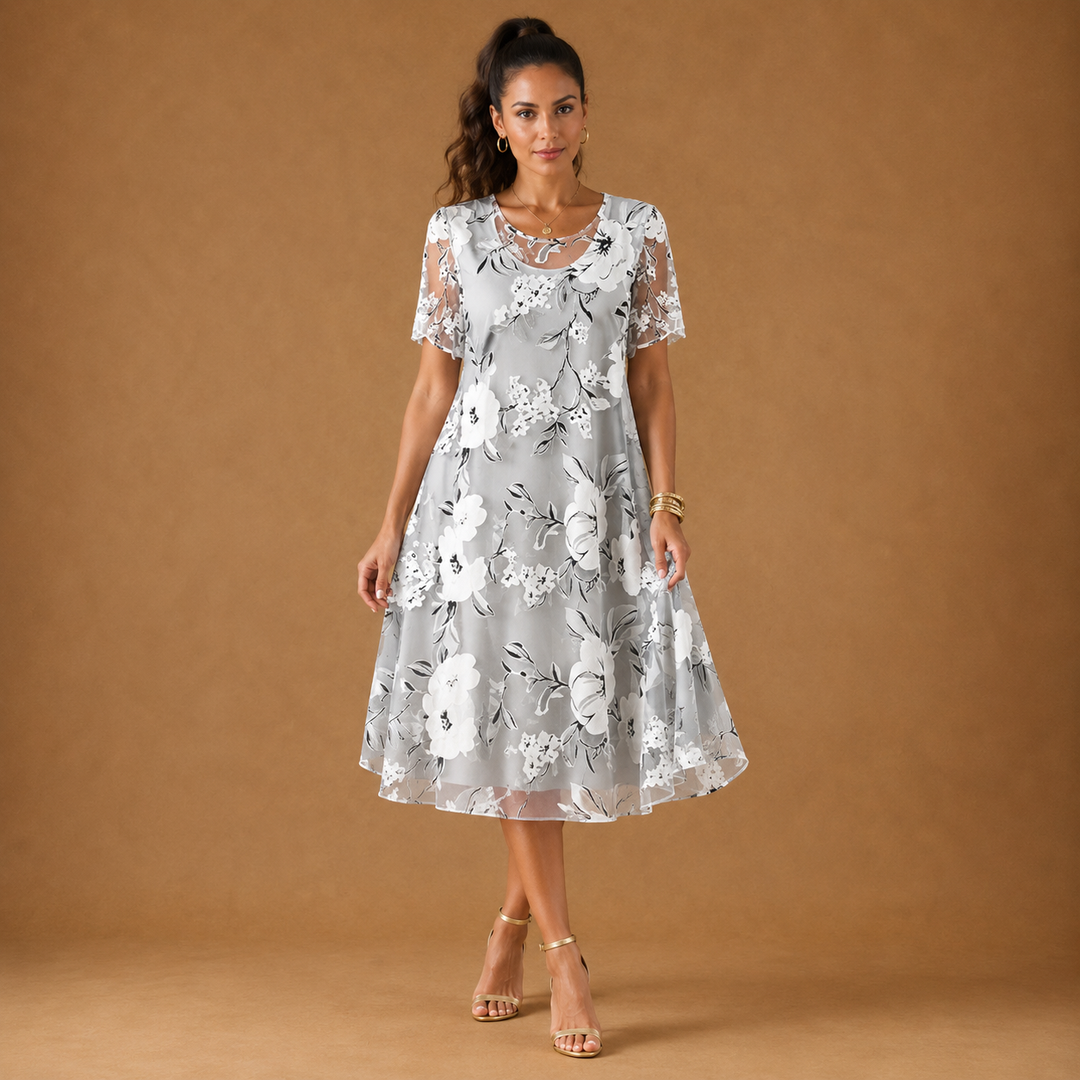 SERAPHINA | Floral Mesh Midi Dress