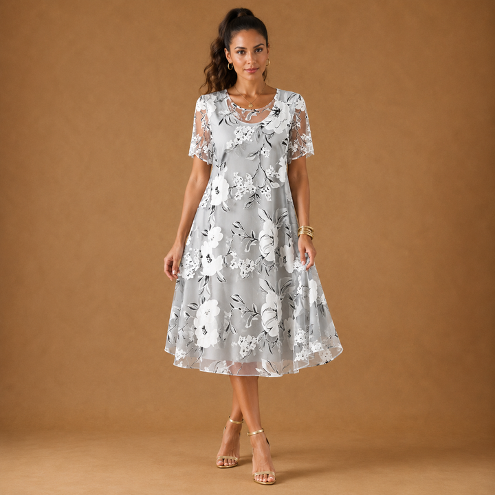 SERAPHINA | Floral Mesh Midi Dress