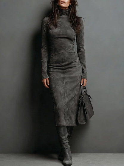 Robine | Long Sleeve Suede Midi Dress
