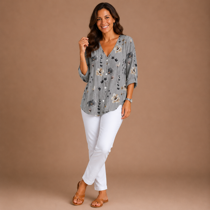 JOANNE | Printed Button Tunic Top