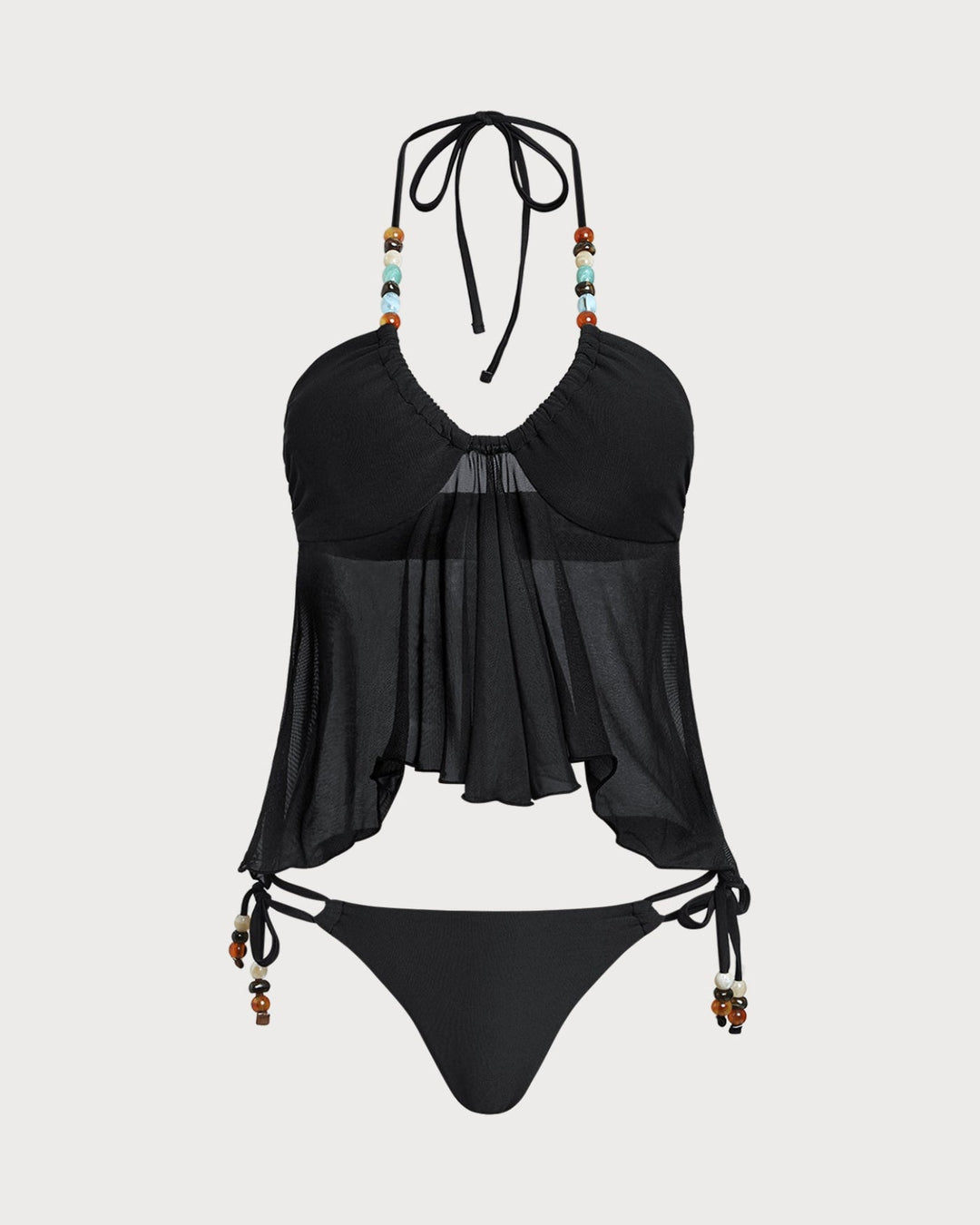 Black Halter Low Waisted Tankini Set