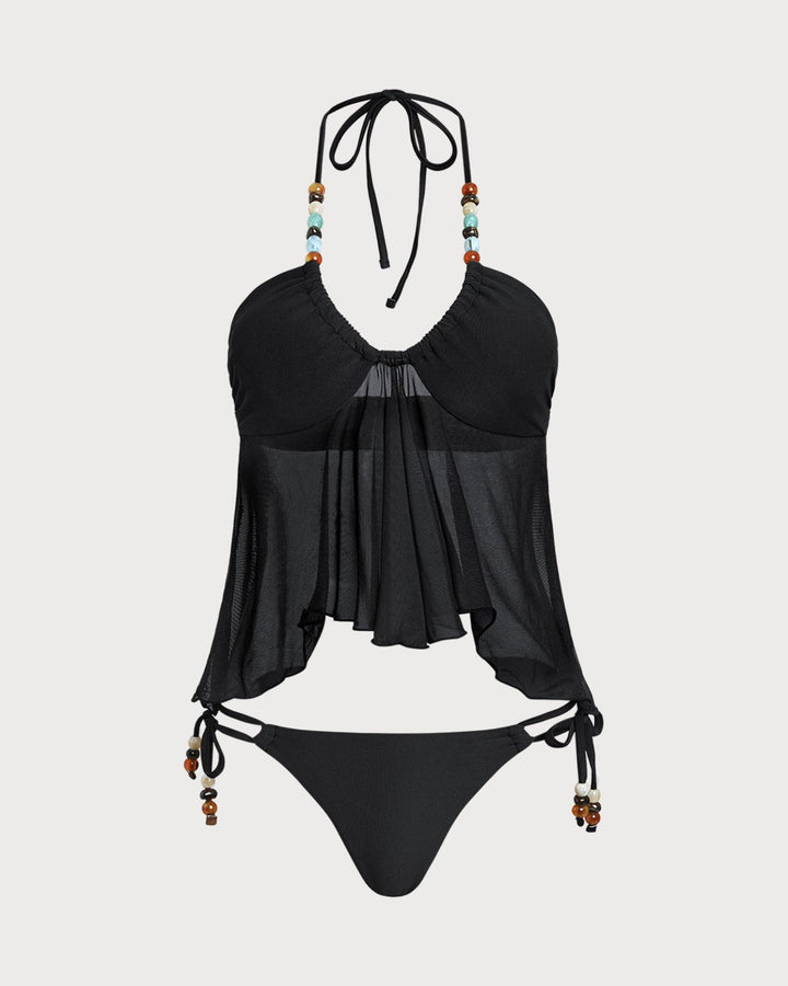 Black Halter Low Waisted Tankini Set