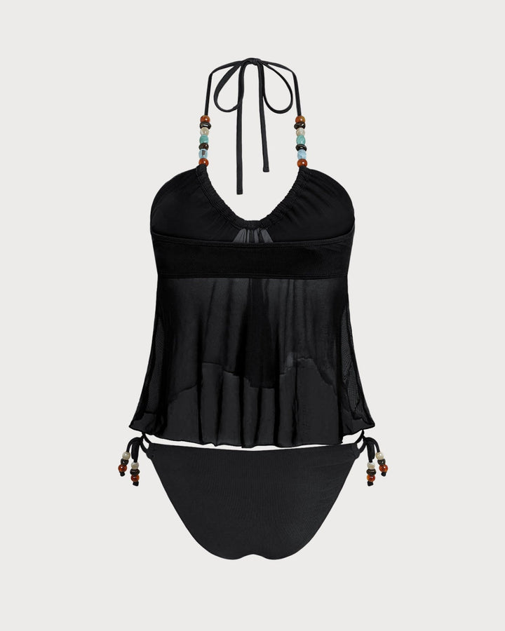 Black Halter Low Waisted Tankini Set