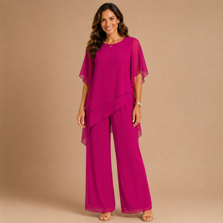 NATASHA | Layered Top and Wide Leg Pants Set