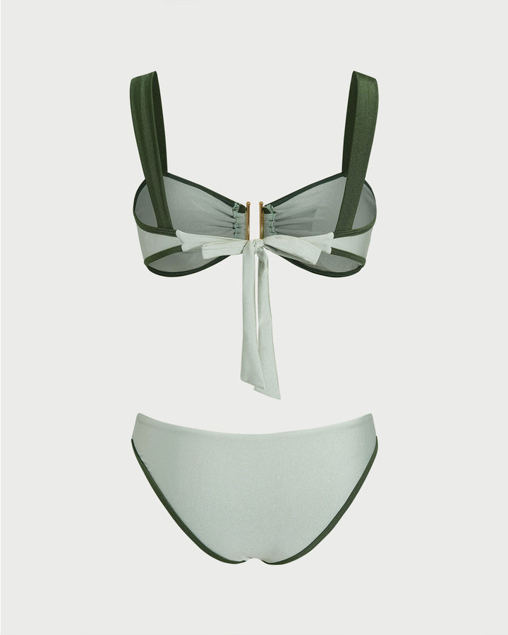 Green Contrasting Bandeau Bikini Set
