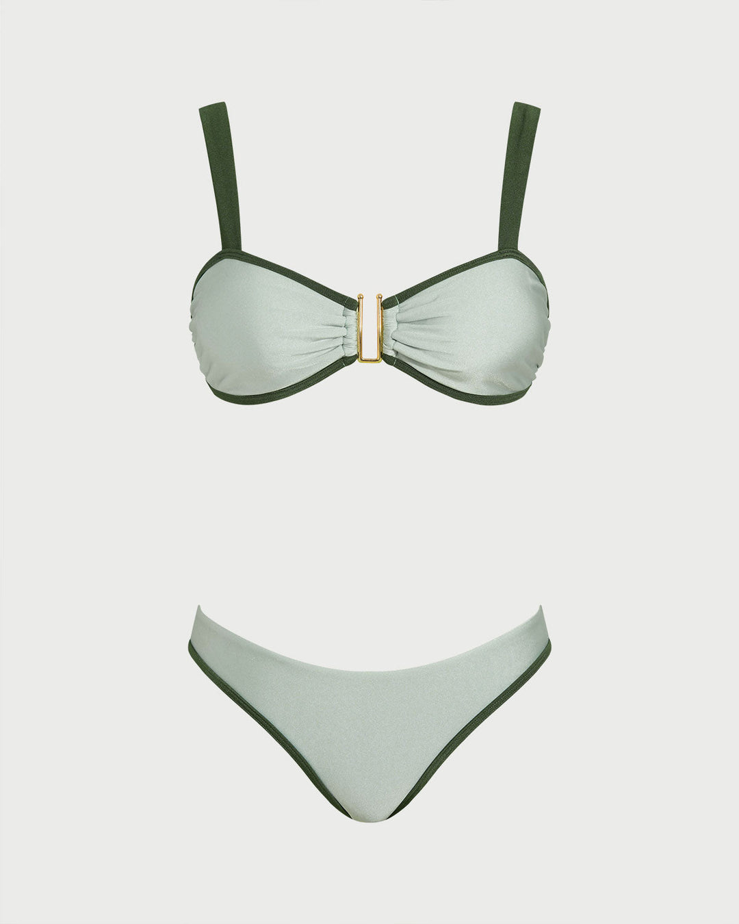 Green Contrasting Bandeau Bikini Set