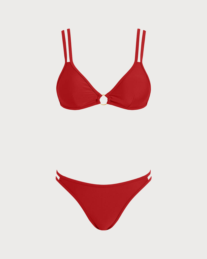 Red O-Ring Triangle Bikini Set