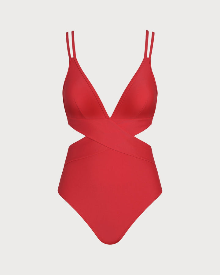 Red V Neck Bralette One Piece