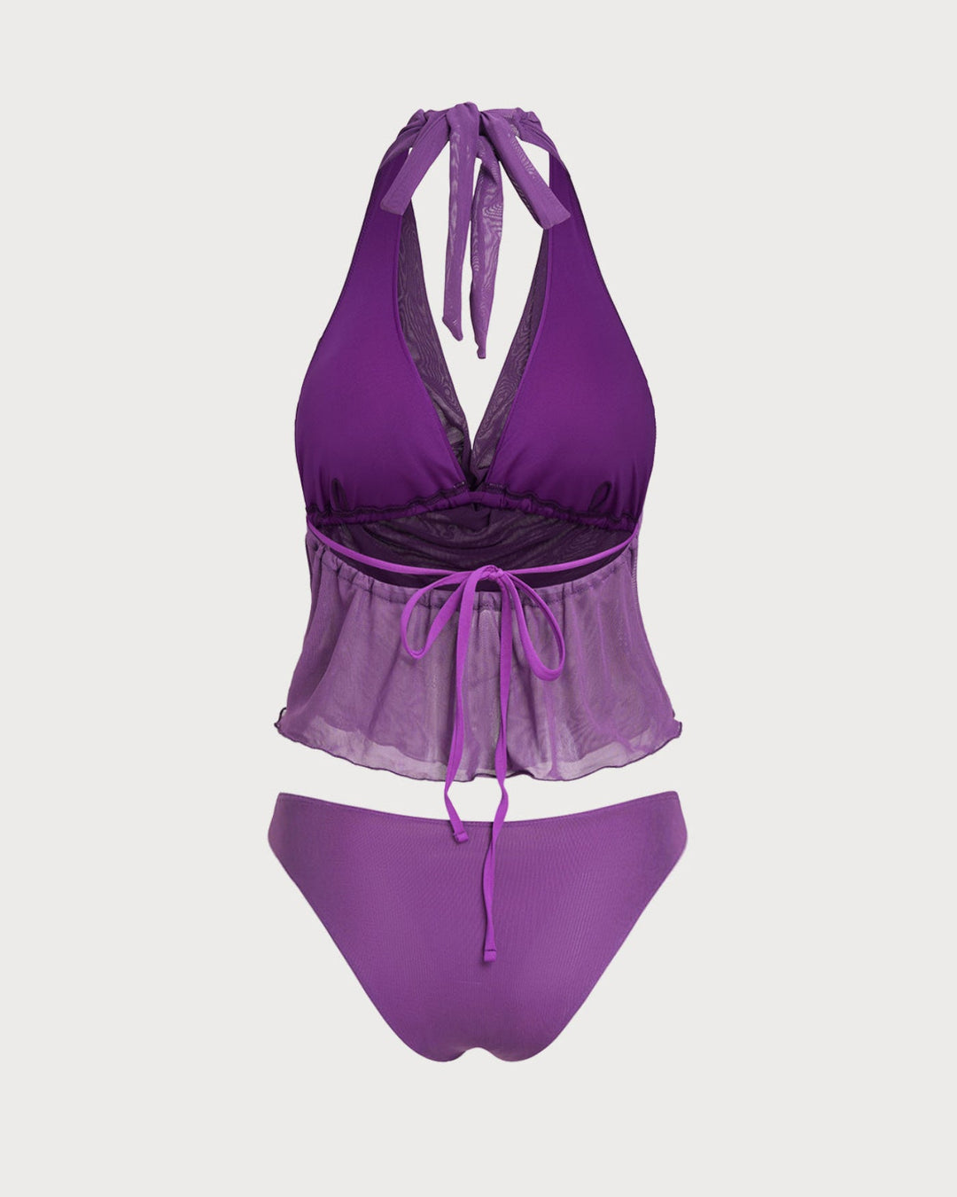Purple Elastic Waist Tie Tankini Set