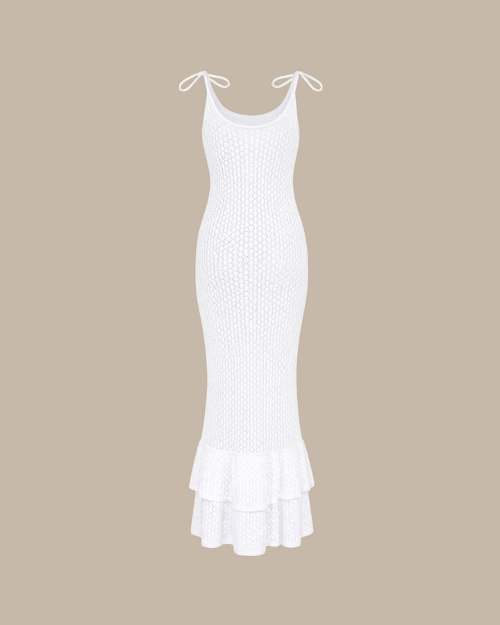 White Cut Out Tie Strap Beach Dress