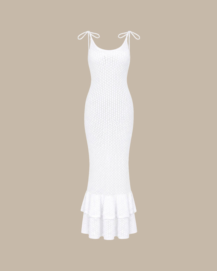 White Cut Out Tie Strap Beach Dress