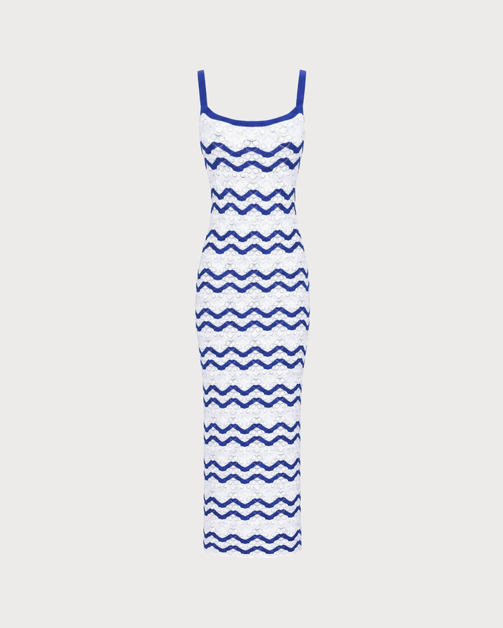 Blue Striped Textured Beach Dress