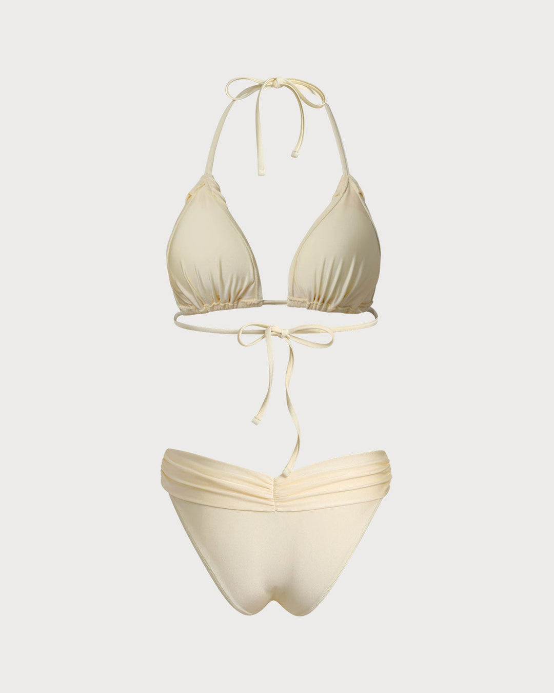 Yellow Ruched Halter Bikini Set