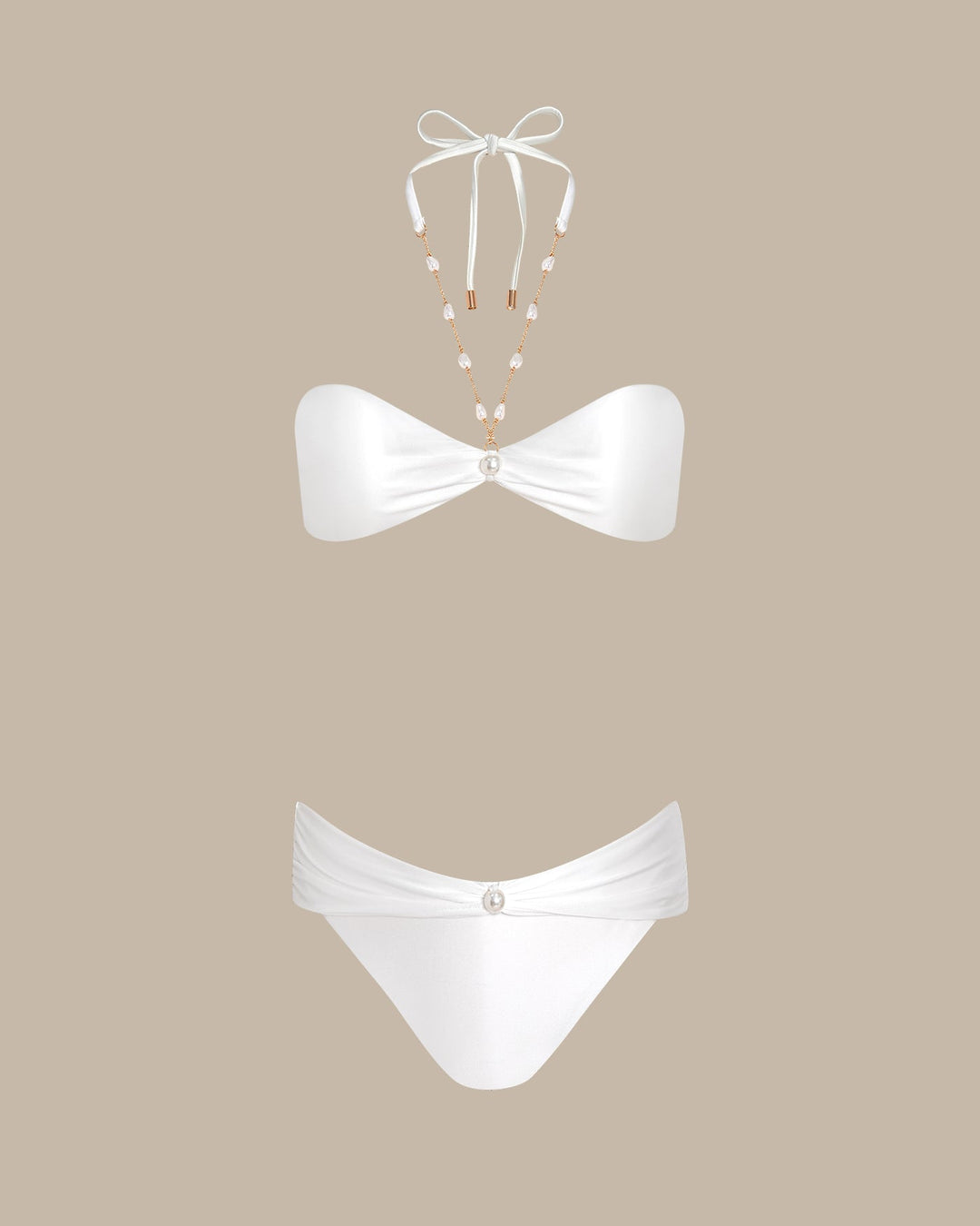 White Halter Rhinestones Triangle Bikini Set