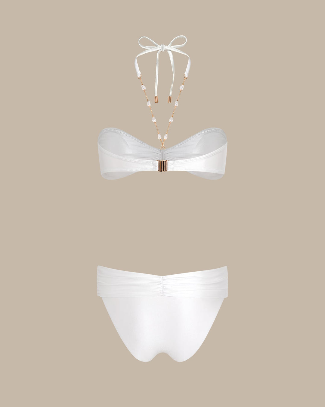 White Halter Rhinestones Triangle Bikini Set